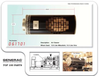 061701, AIR CLEANR W/ELEMENT, Generac 061701, AIR CLEANR W/ELEMENT, Generac