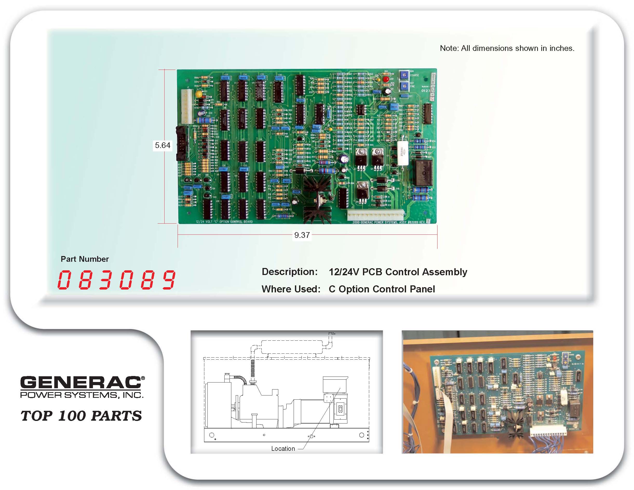 0830890SRV Optical Control Board, 12/24V Generac 083089