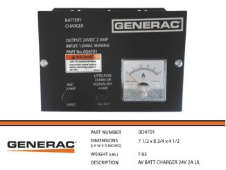 0D4701, Batt Charger, Generac 24VDC 2A