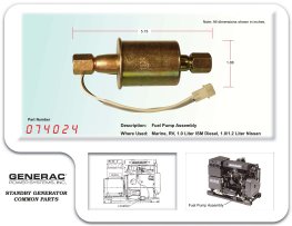 Generac 74024 / Mercruiser Quicksilver 811508 Fuel Pump, 12V