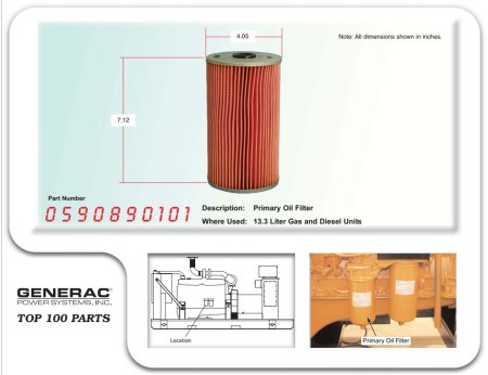 G0590890101, Primary Oil Filter, Generac