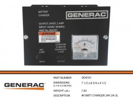 0D4701, Batt Charger, Generac 24VDC 2A