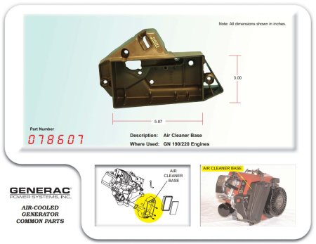 Generac 078607 air cleaner base for 190 & 220 engines