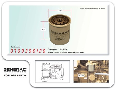 Generac G0709390126 Filter, Oil QP 7.5D