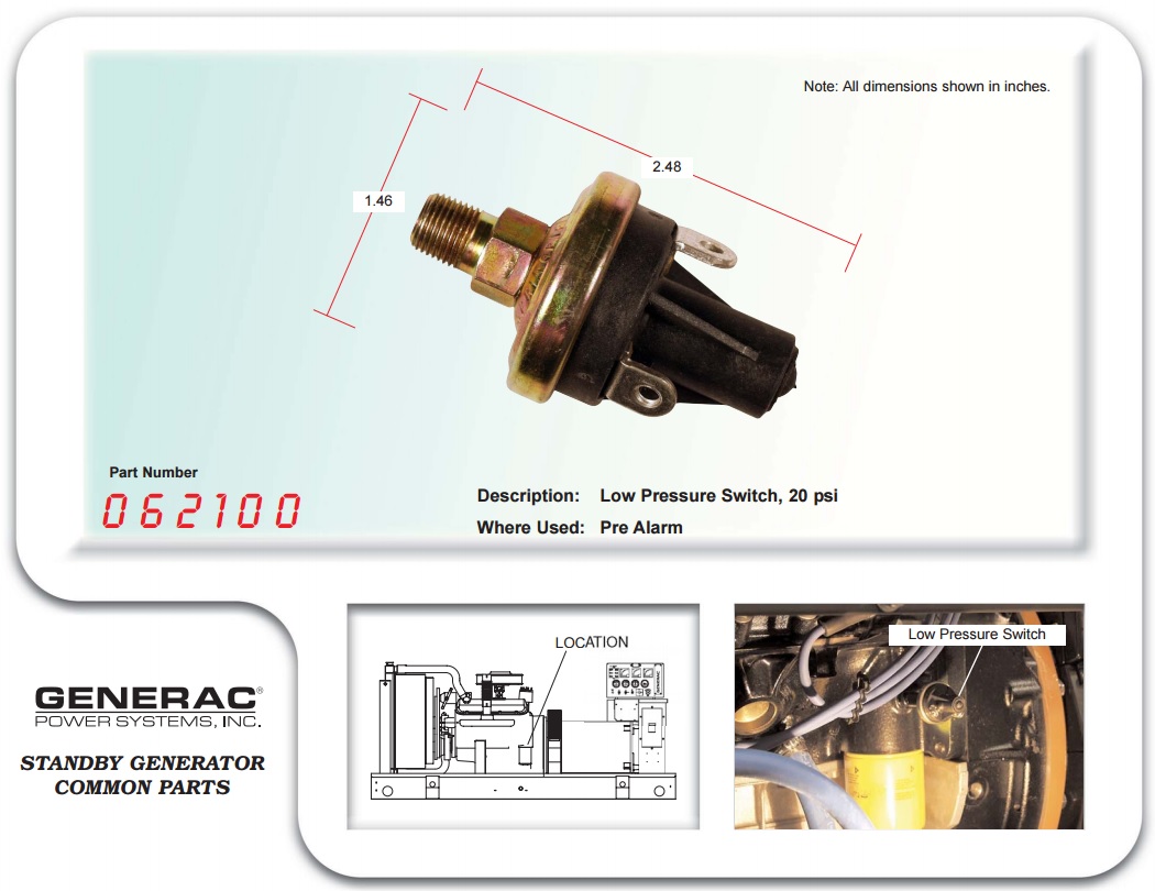 062100, Oil Pressure Switch, Generac [G062100]